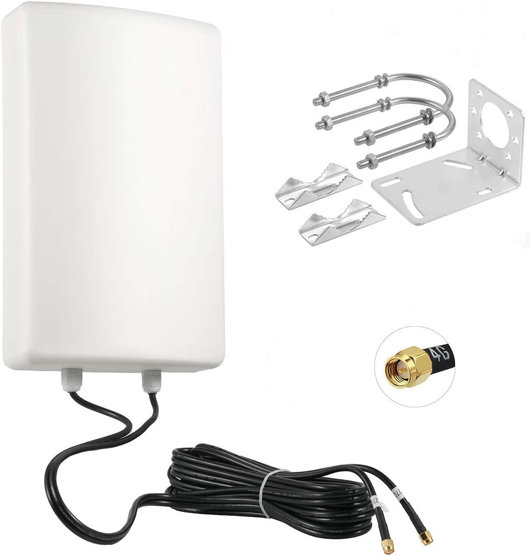 11dBi High Gain 3G 4G/LTE Waterproof Fixed-Mount Panel Dual Polarized MIMO Antenna with Dual 5 Meter Cable SMA/TS9 Connector N28470