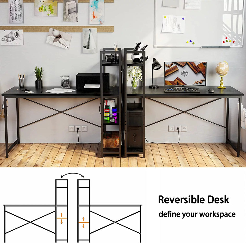 55" Computer Desk with Power Outlet and Storage Shelves U322