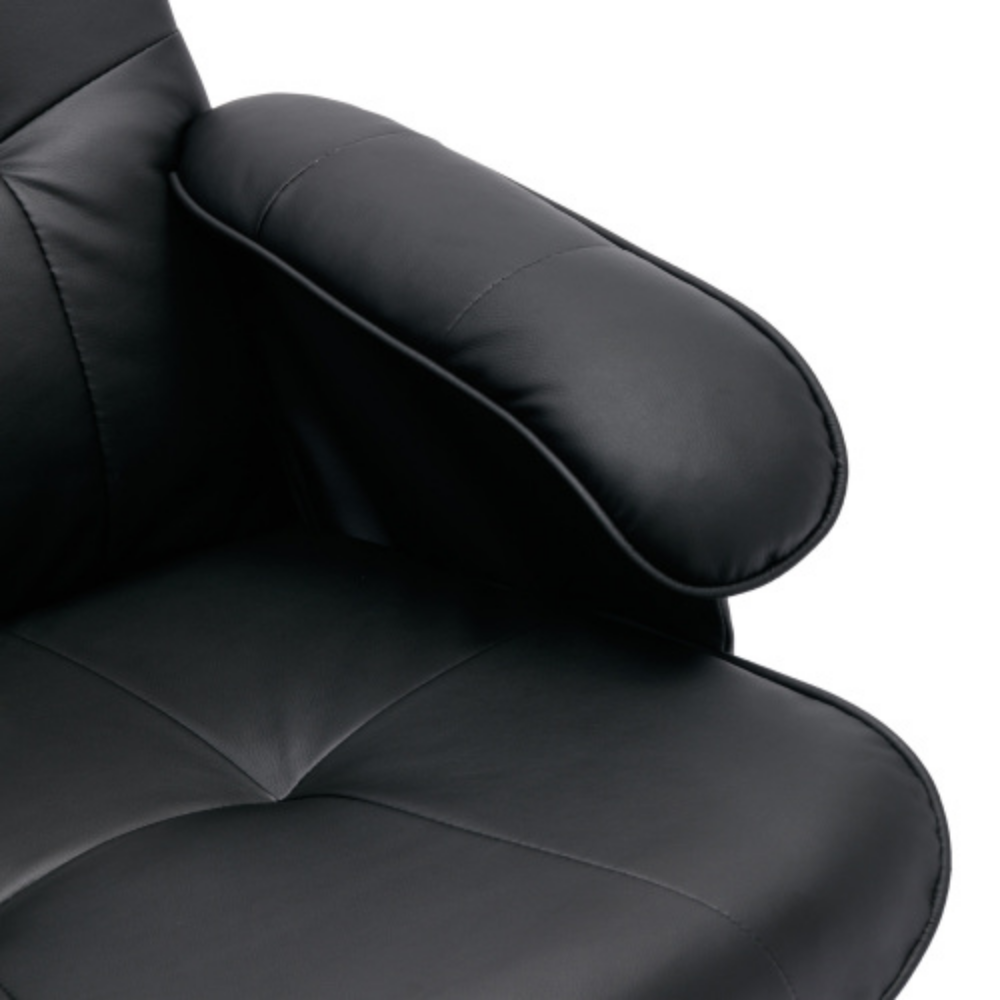 Faux Leather Beige Swivel Recliner Chair with Ottoman and Wood Base P849