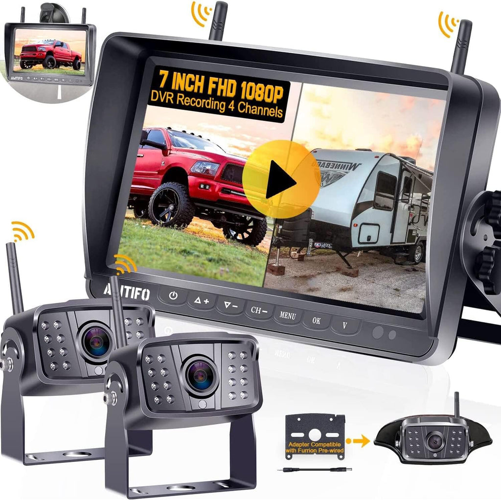 7 Inch DVR Monitor Wireless HD 1080P Backup Camera System D616388