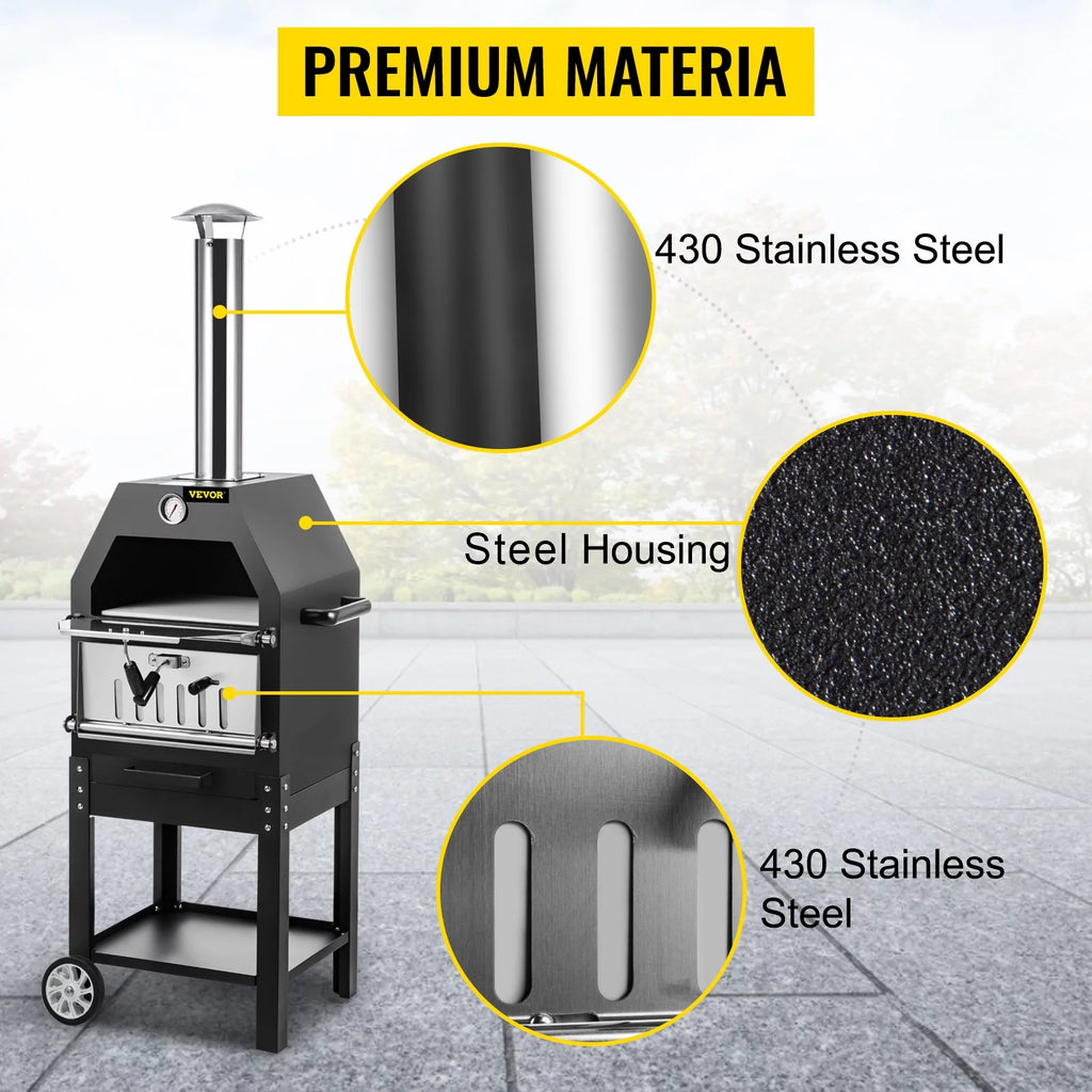 12 Wood Fire Outdoor Pizza Oven with 2 Removable Wheels U9858