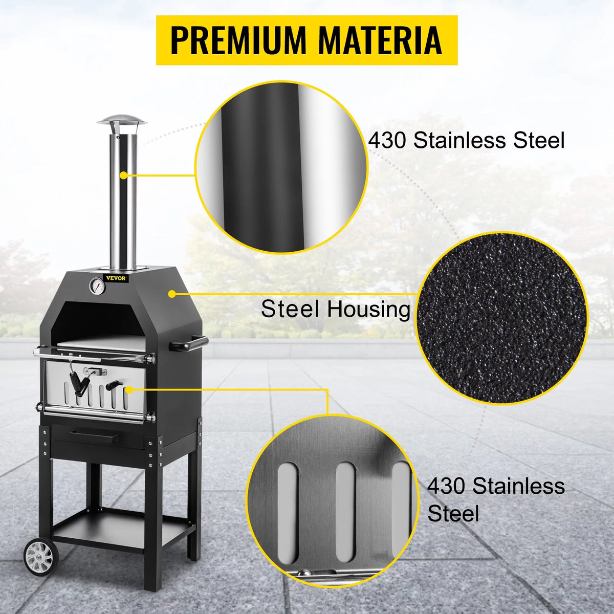 12 Wood Fire Outdoor Pizza Oven with 2 Removable Wheels U9858