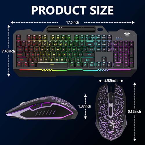 Gaming Keyboard and Mouse Combo with RGB Backlit, All-Metal Panel, Anti-Ghosting, USB Wired N6869