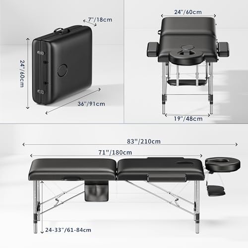 Portable 2-Fold Black Massage Table with Carrying Bag B223