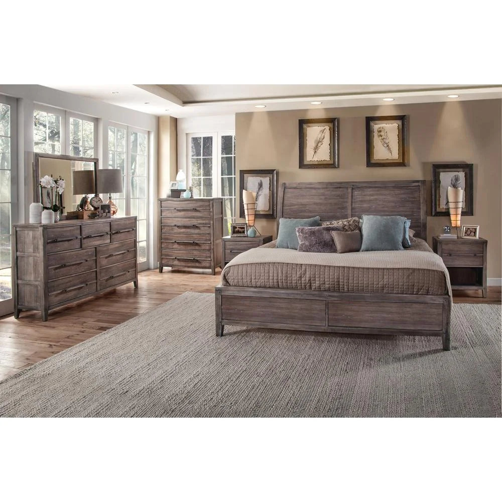 Weathered Gray Wood Queen Sleigh Bed I109