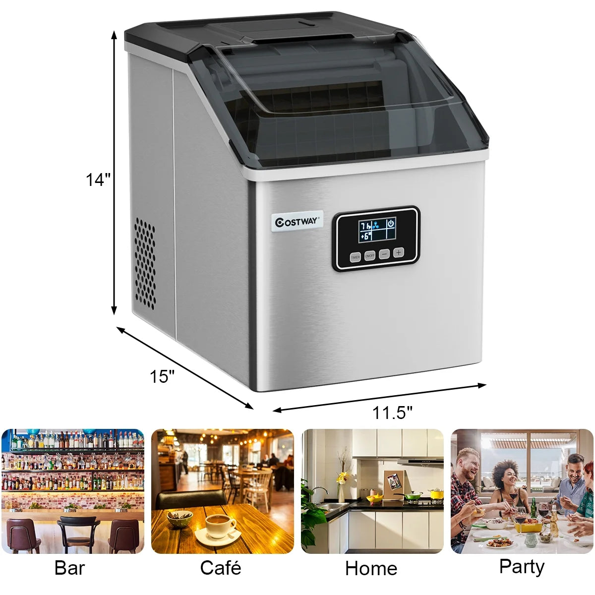 Stainless Steel Countertop Ice Maker Machine with LCD Display Z8935