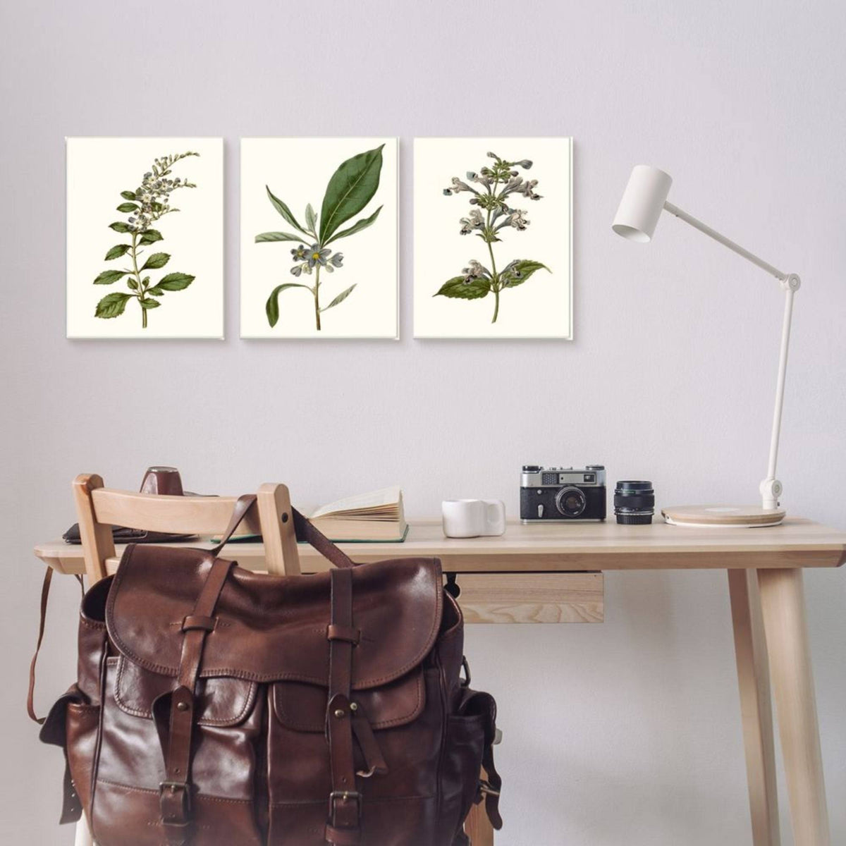 Minimal Blue Botanical Study Framed Floral Wood Print in Brown V91416
