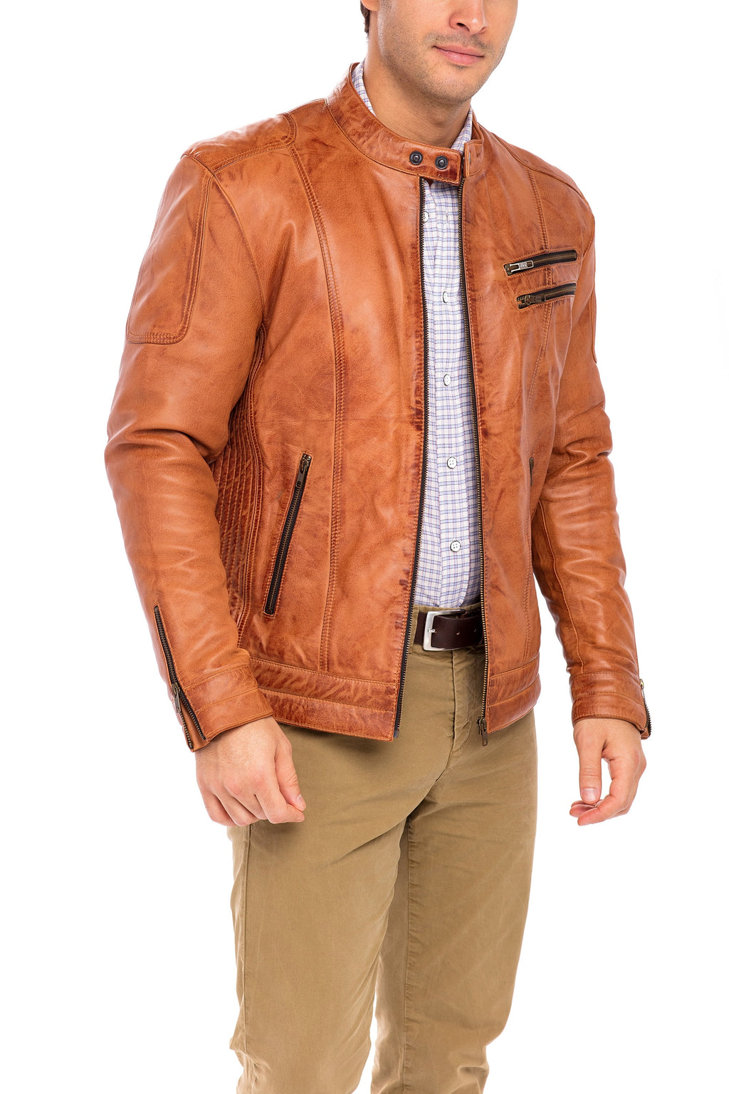 Camel Sheepskin Leather Jacket Size M C9724
