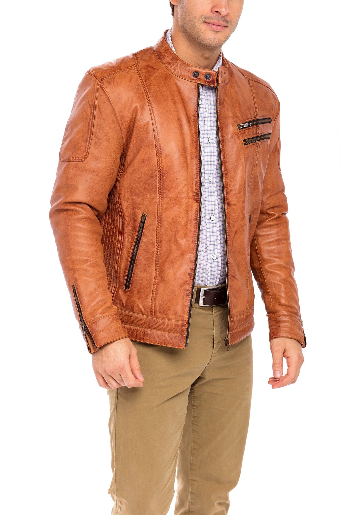 Camel Sheepskin Leather Jacket Size M C9724