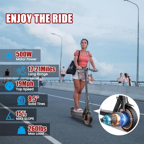 Electric Scooter with 8.5" Solid Tires, 500W Motor, 19MPH Max Speed J539967
