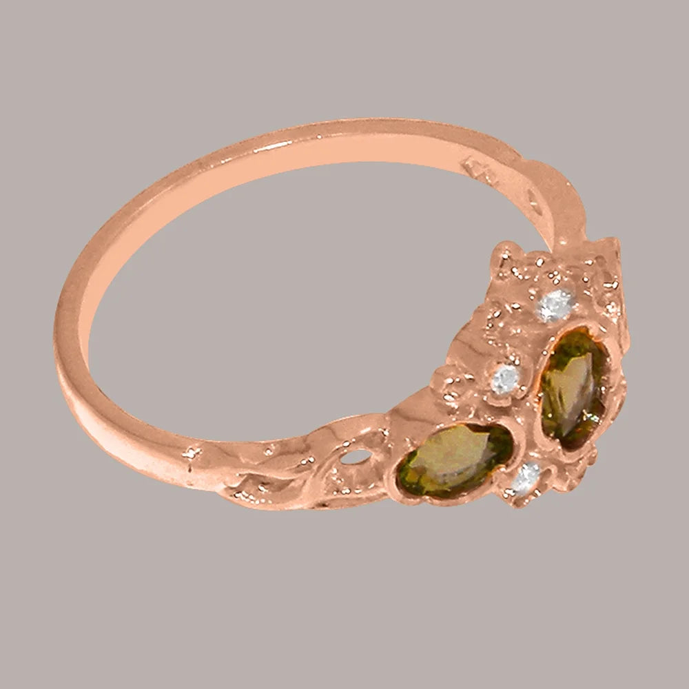 9k Rose Gold Peridot & Diamond Womens Ring J7426
