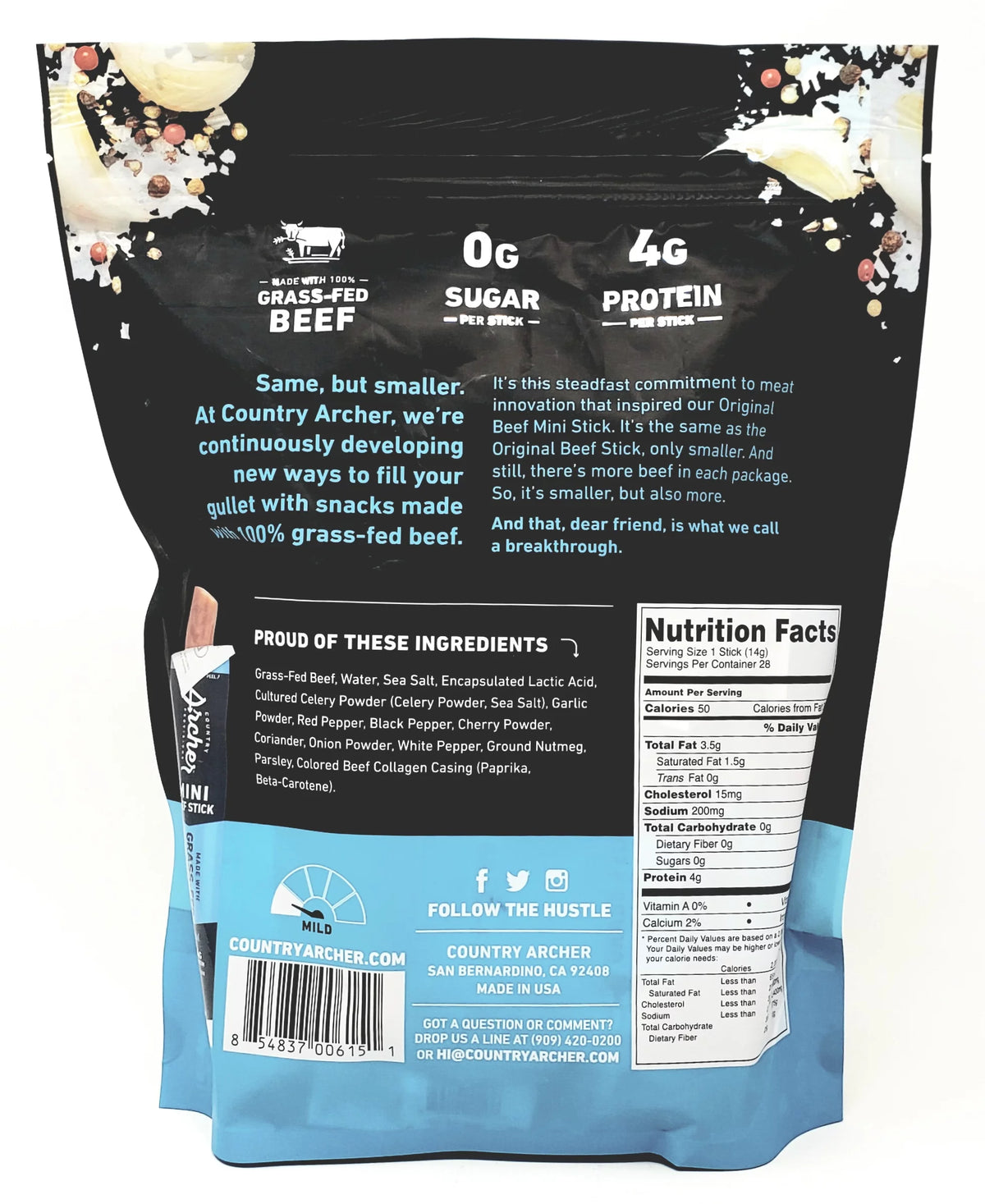 100% Grass-Fed Beef Sticks Minis Original 56 Individually Wrapped Sticks I87034