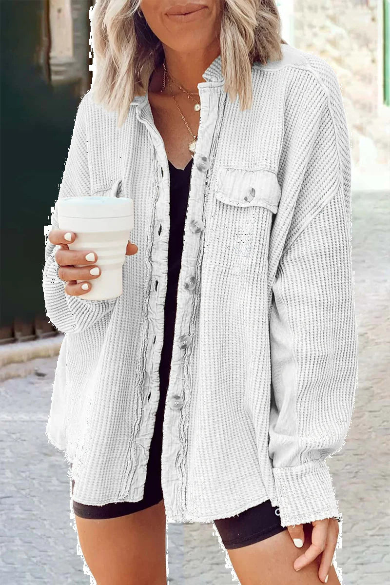 Solid Patchwork Turndown Collar Outerwear A58761