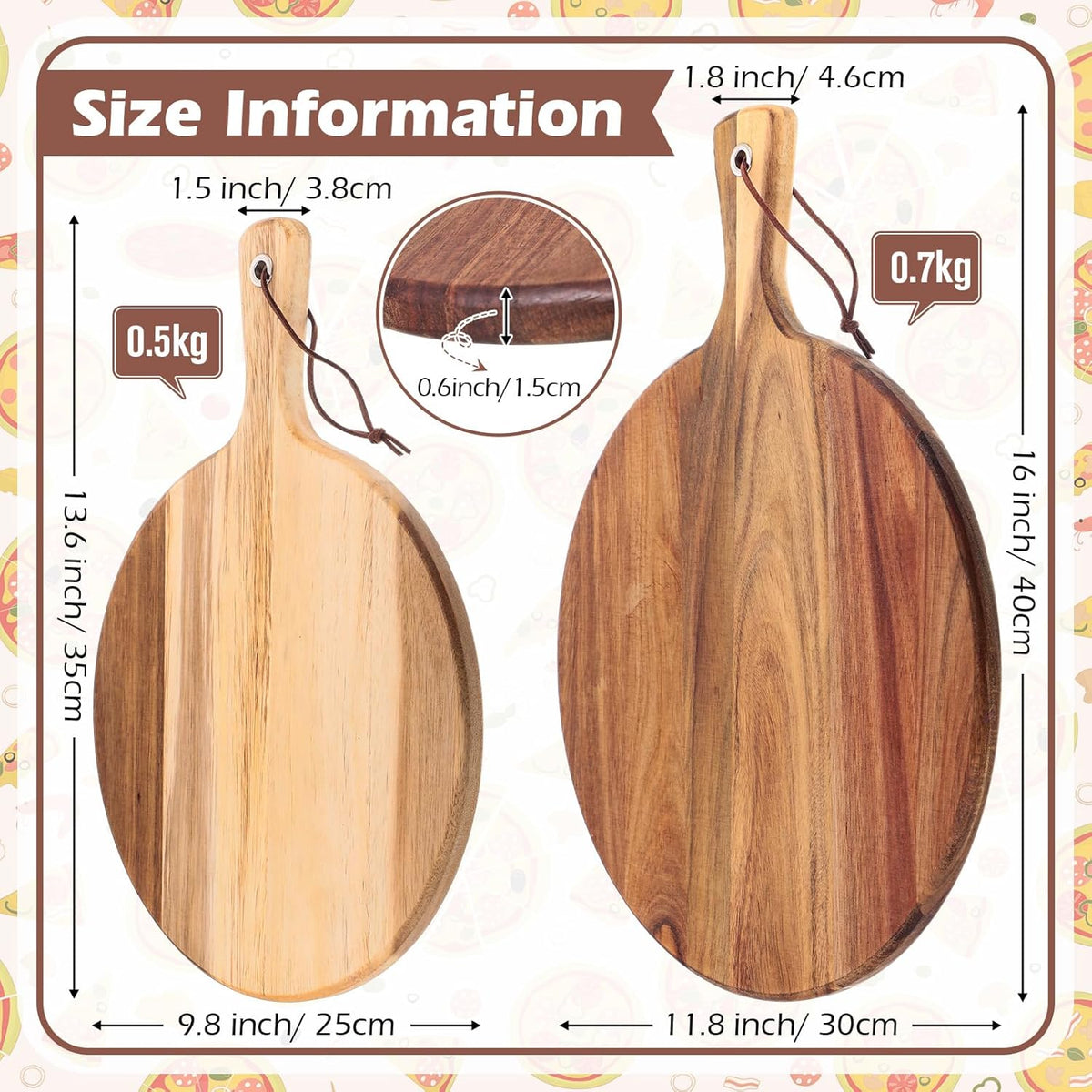 16 Pack Acacia Wood Cutting Board with Handle Thick Round Charcuterie Boards 2 Size C378