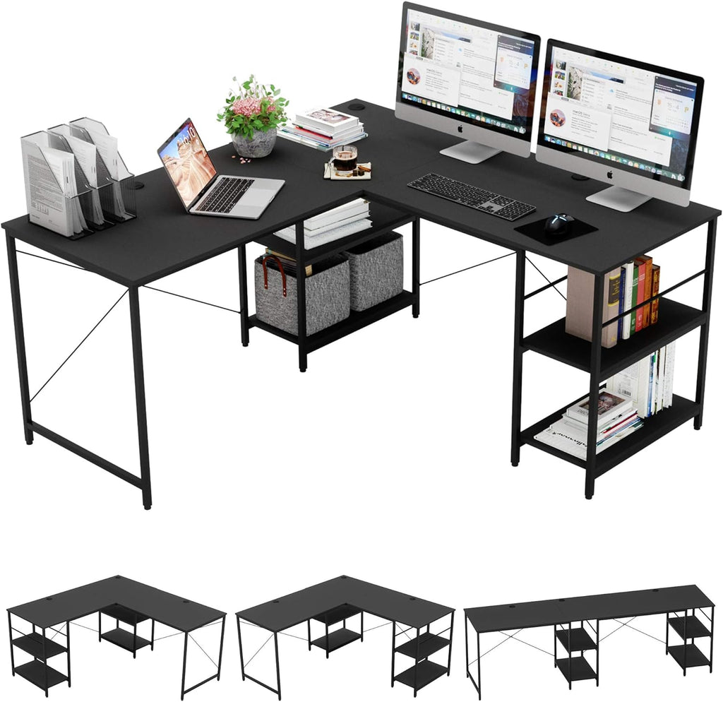 Rustic Brown L Shaped Desk with Shelves X31082