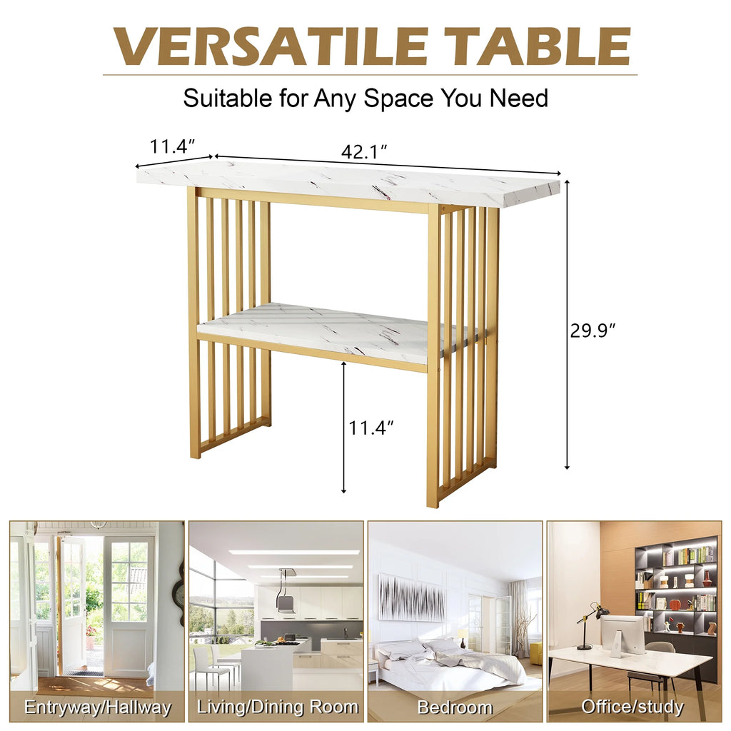 Gold 42-Inch Faux Marble Entryway Table X767