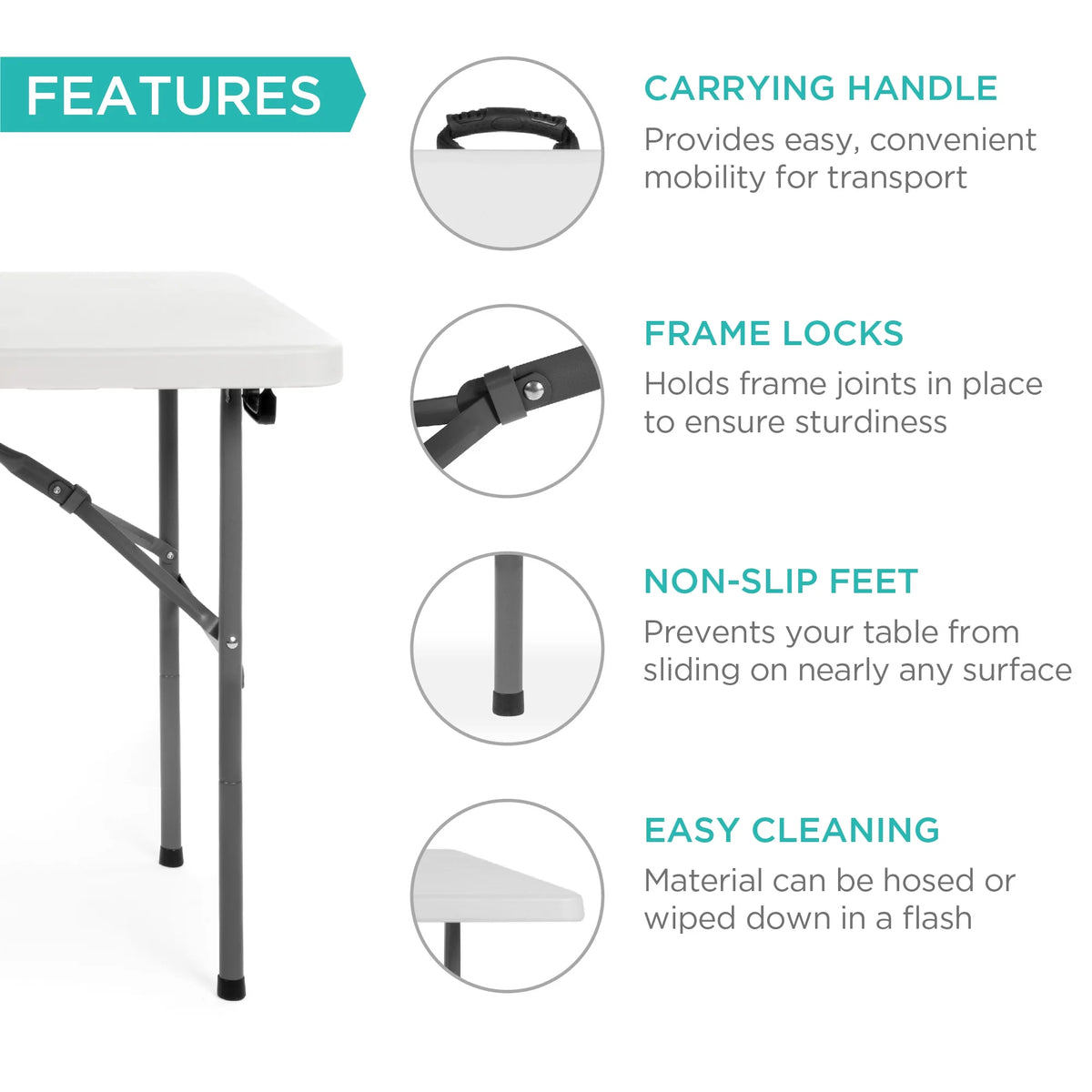 White 4ft Plastic Folding Table with Handle W806