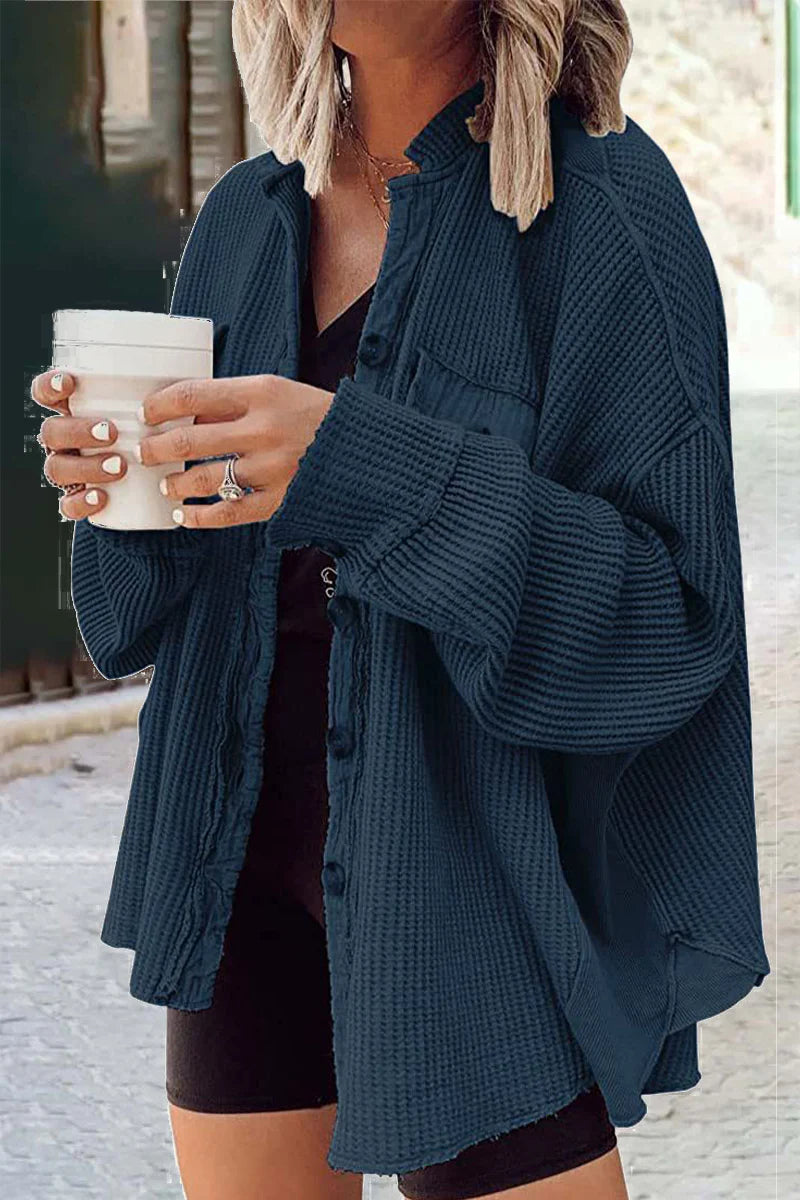 Solid Patchwork Turndown Collar Outerwear A58761