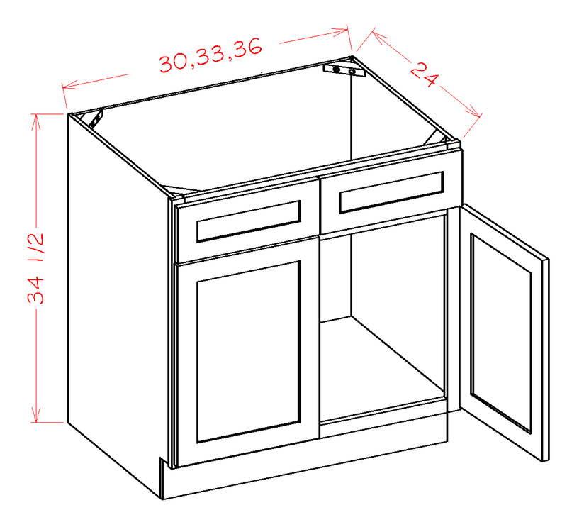 Grey 36x22 x 34.5x22 x 24x22 Sink 2 Doors 2 False Drawers Base Cabinet High-Density Fiberboard L153589