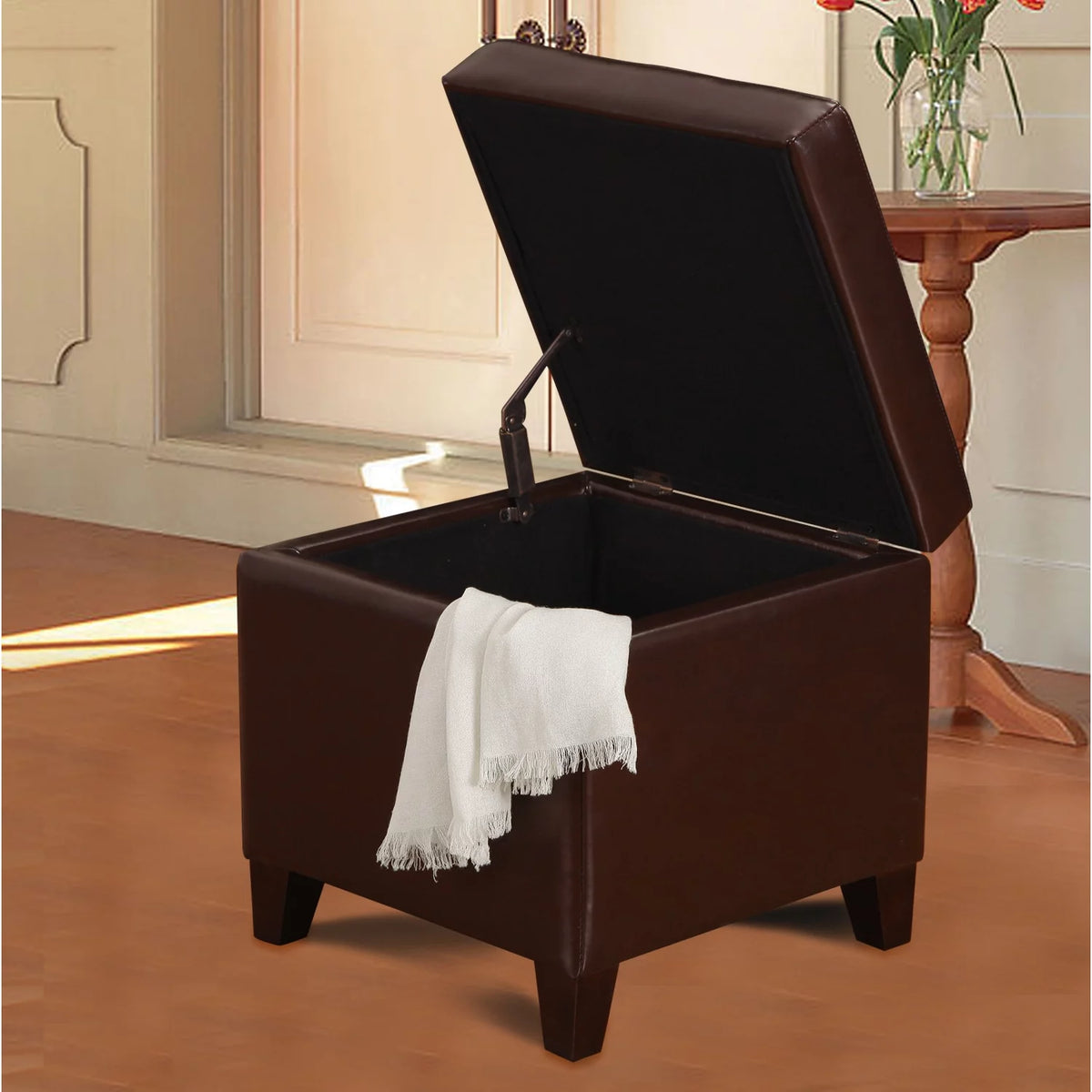 Brown Bonded Leather Tufted Storage Ottoman G406800