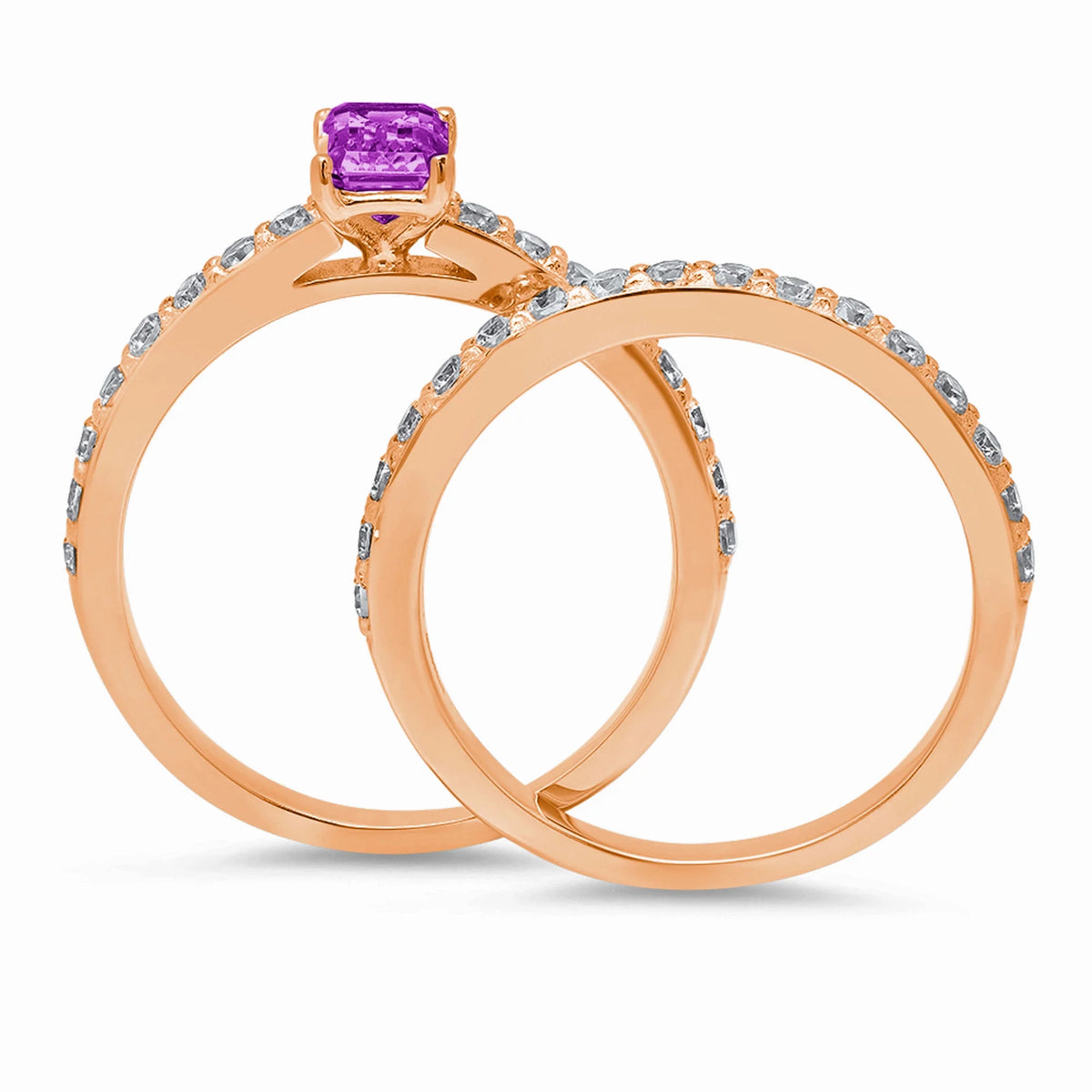 14k Rose Gold Simulated Alexandrite Solitaire Bridal Set SZ 6.75 T3405