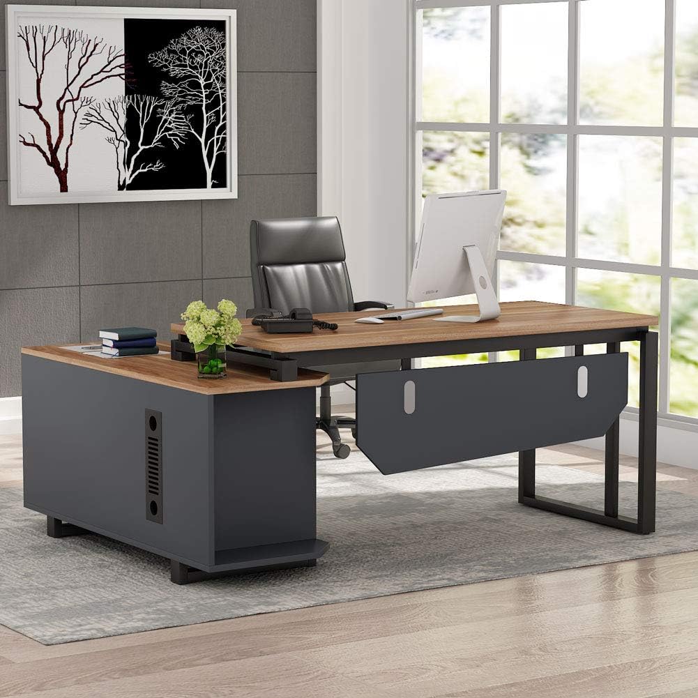 55 Inch L-Shaped Desk with File Cabinet P30898