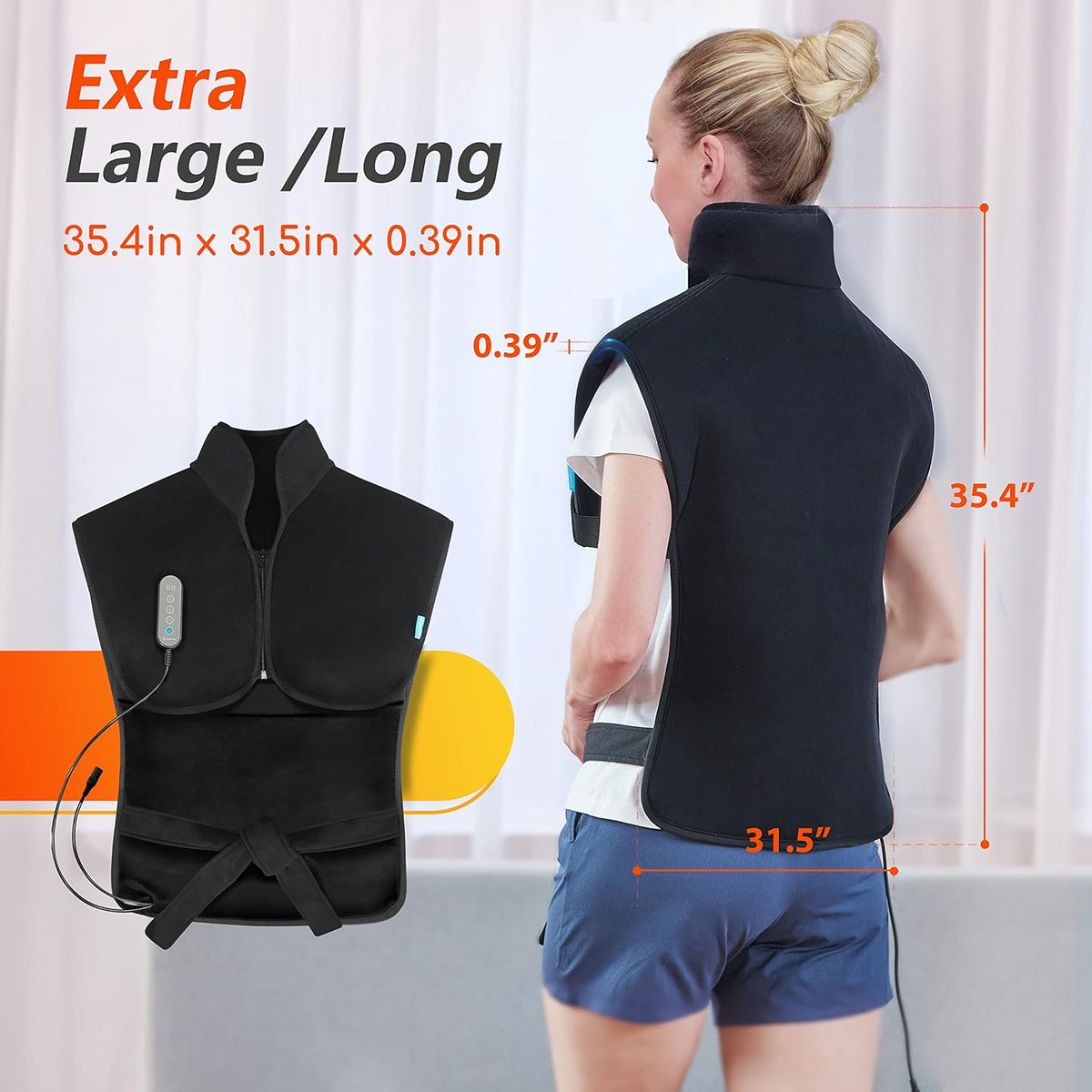 Heated Knee Brace Wrap with Massage, Large Size-Black K4903