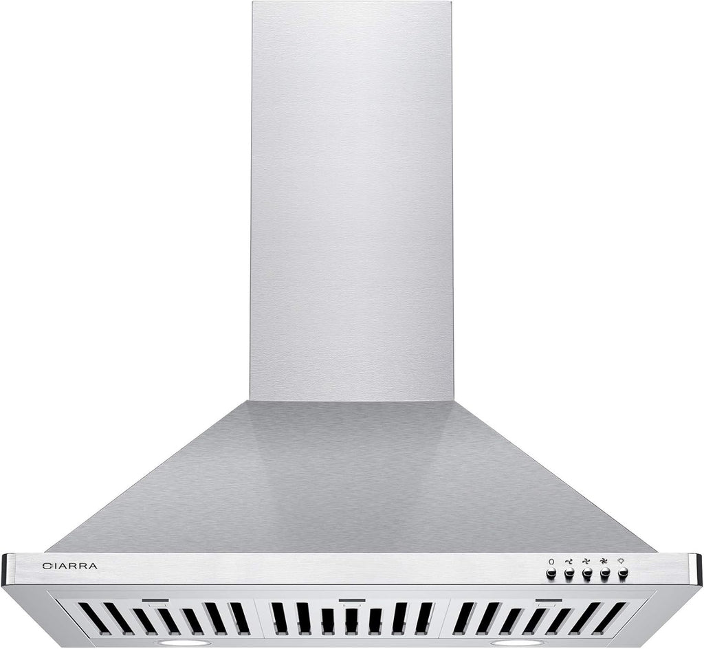 30 inch Stainless Steel Wall Mounted Range Hood with 3 Speed Exhaust Fan Baffle Filters Ducted and Ductless Convertible B924912