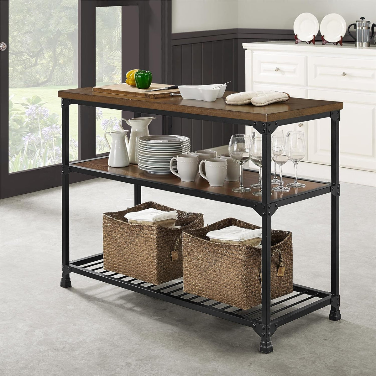 Rustic Antique Oak/Black Multifunction Island S26095
