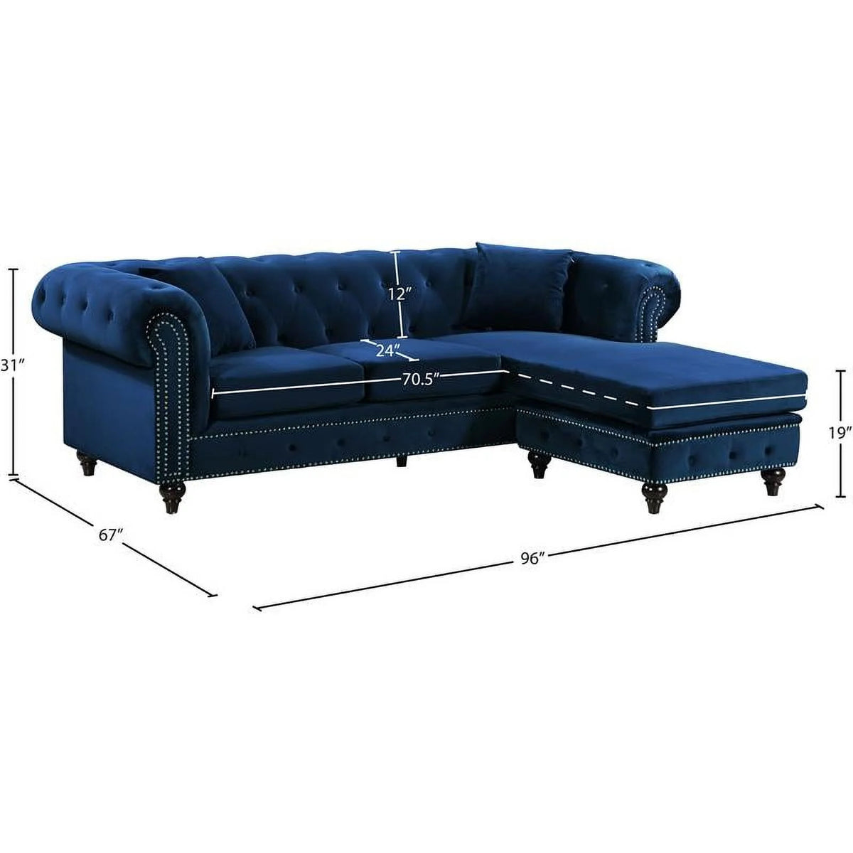 Navy Velvet Reversible Sectional Y45035