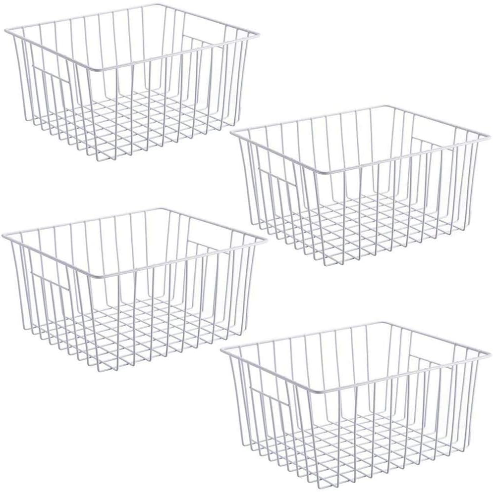 Wire Storage Basket Bins Organizer with Handles, Pearl White, Set of 4 E116009