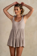 Floral Knit Romper in Taupe X988933