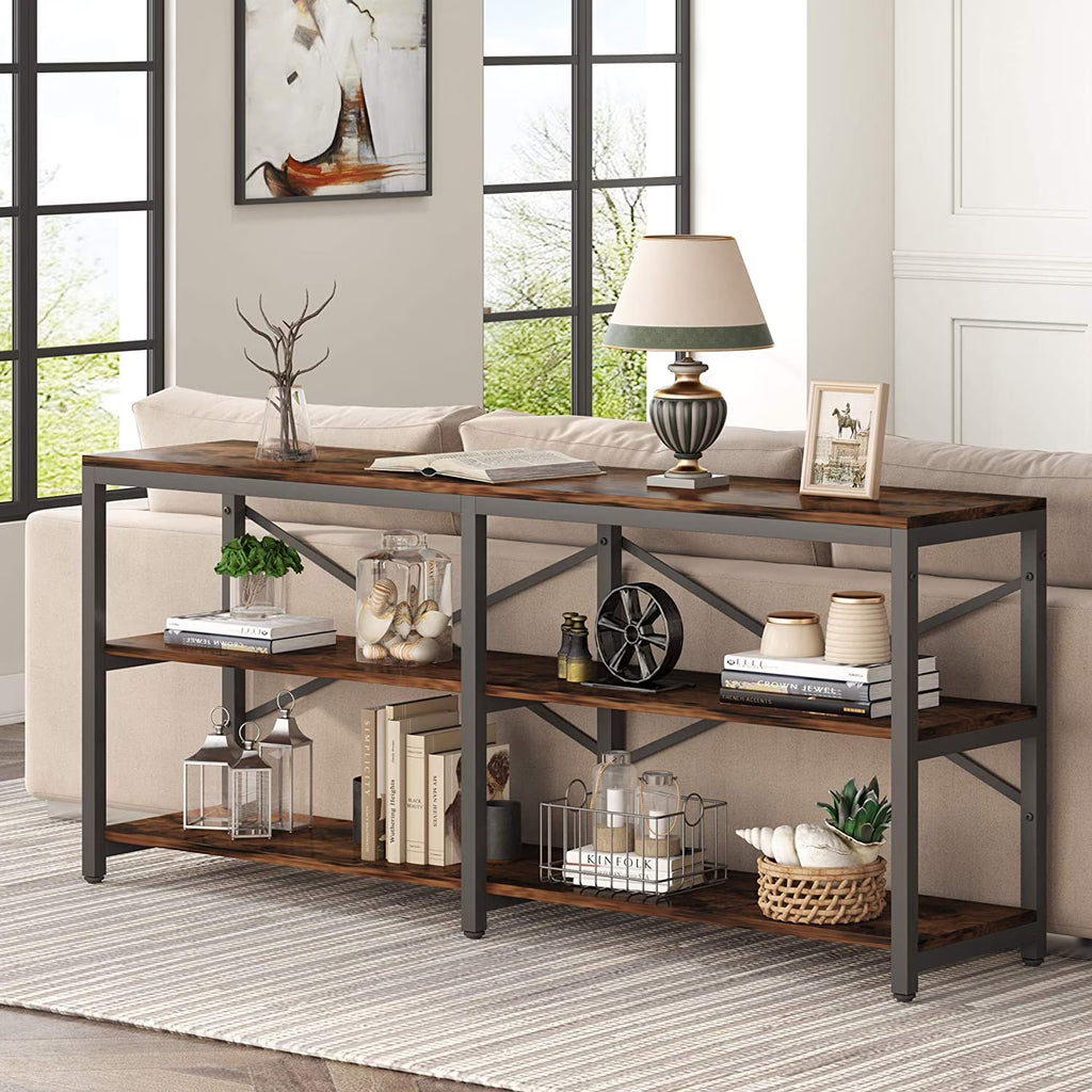 70.9" 3-Tier Industrial Console Sofa Table with Storage Shelves J36236