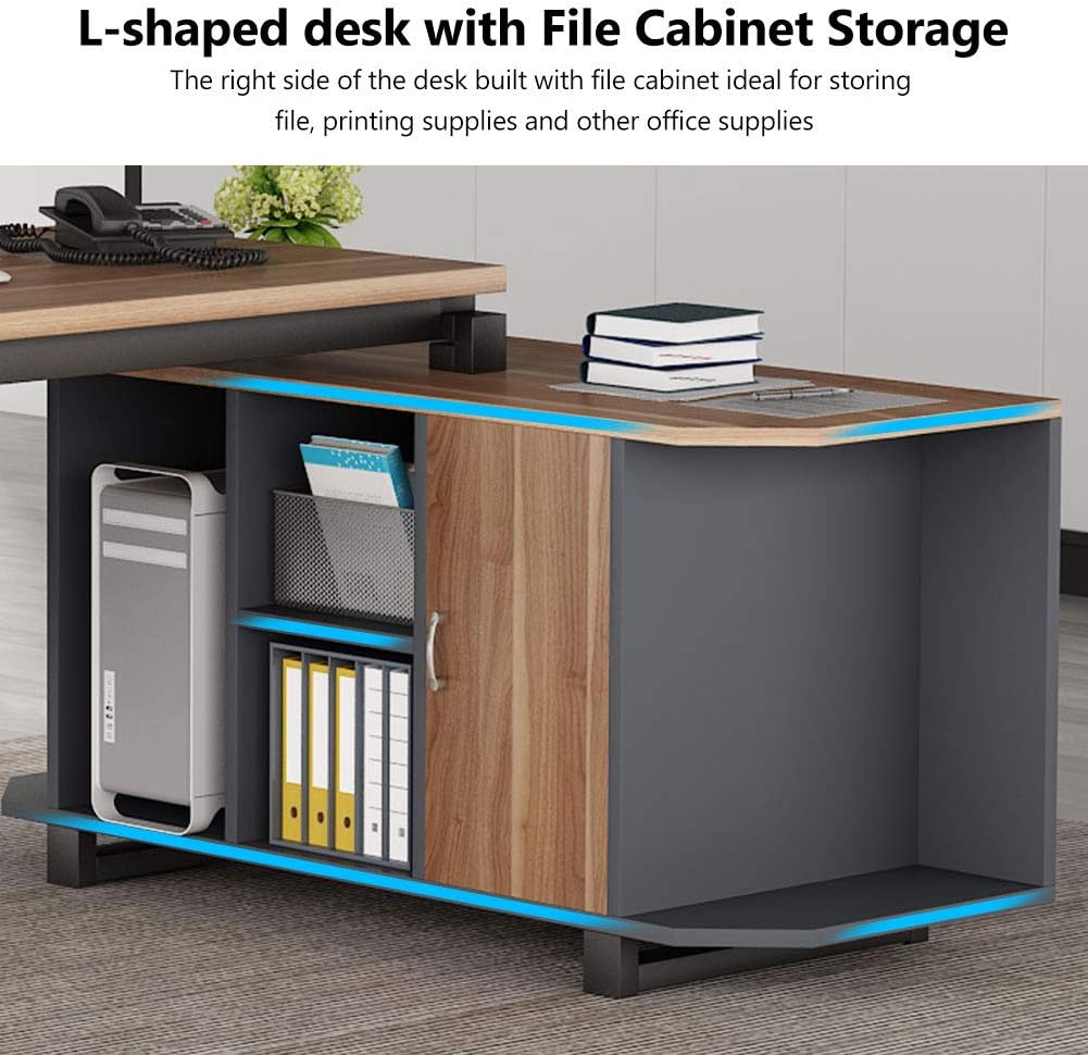 55 Inch L-Shaped Desk with File Cabinet P30898