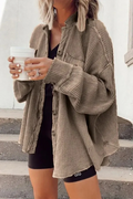 Solid Patchwork Turndown Collar Outerwear A58761