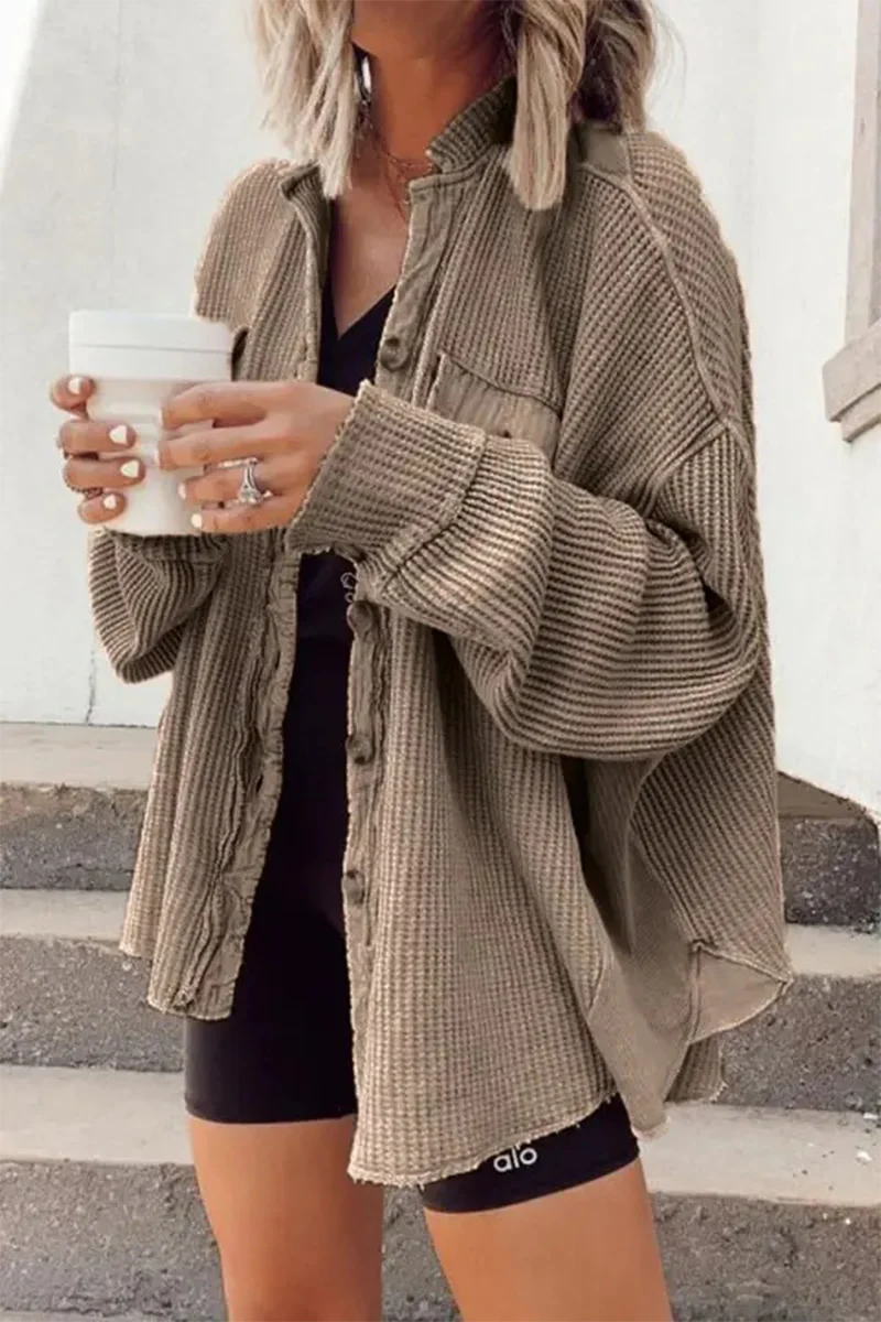 Solid Patchwork Turndown Collar Outerwear A58761