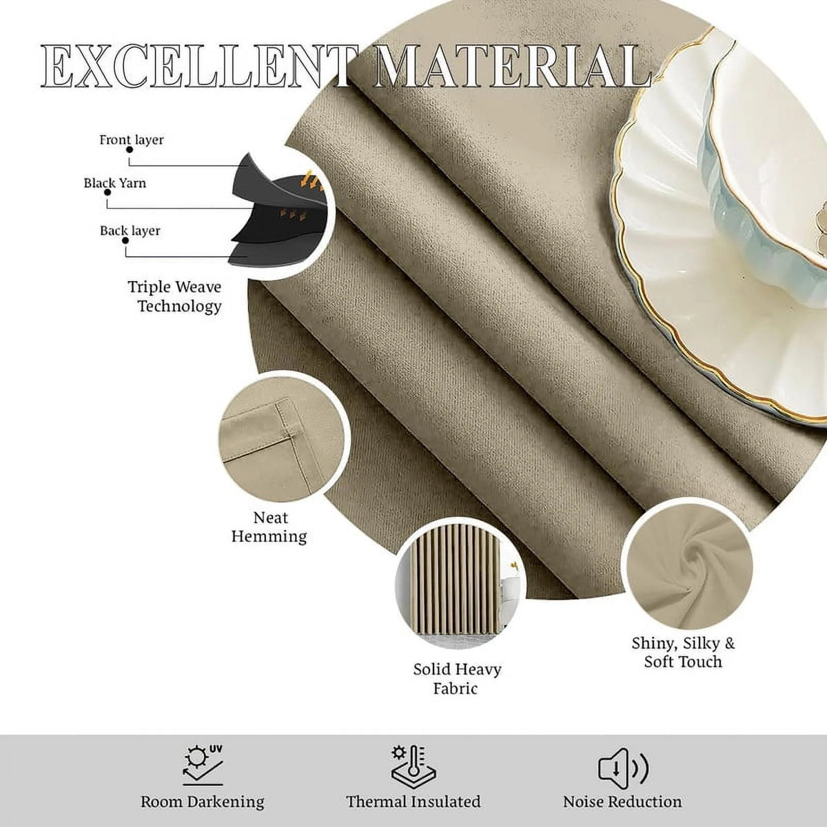 Beige Blackout Curtains 2 Panels W(21"+21") L120 L8837