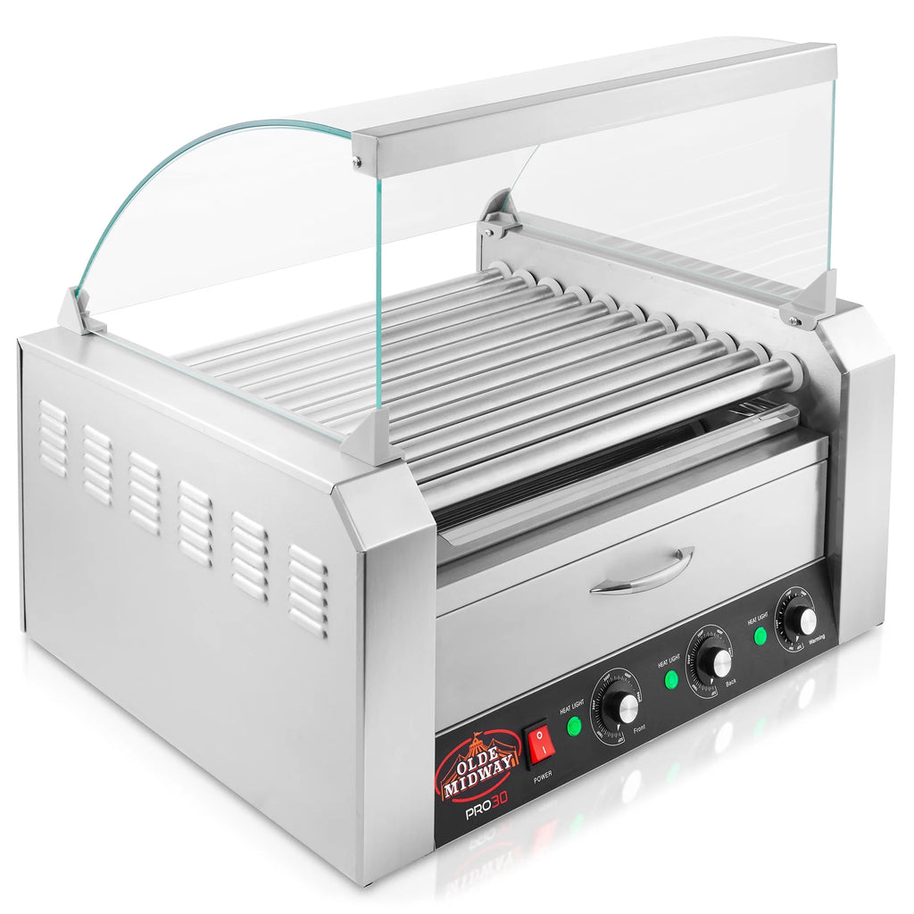 Electric Hot Dog Roller Machine with Cover, 11 Rollers, Bun Warming Drawer E257418