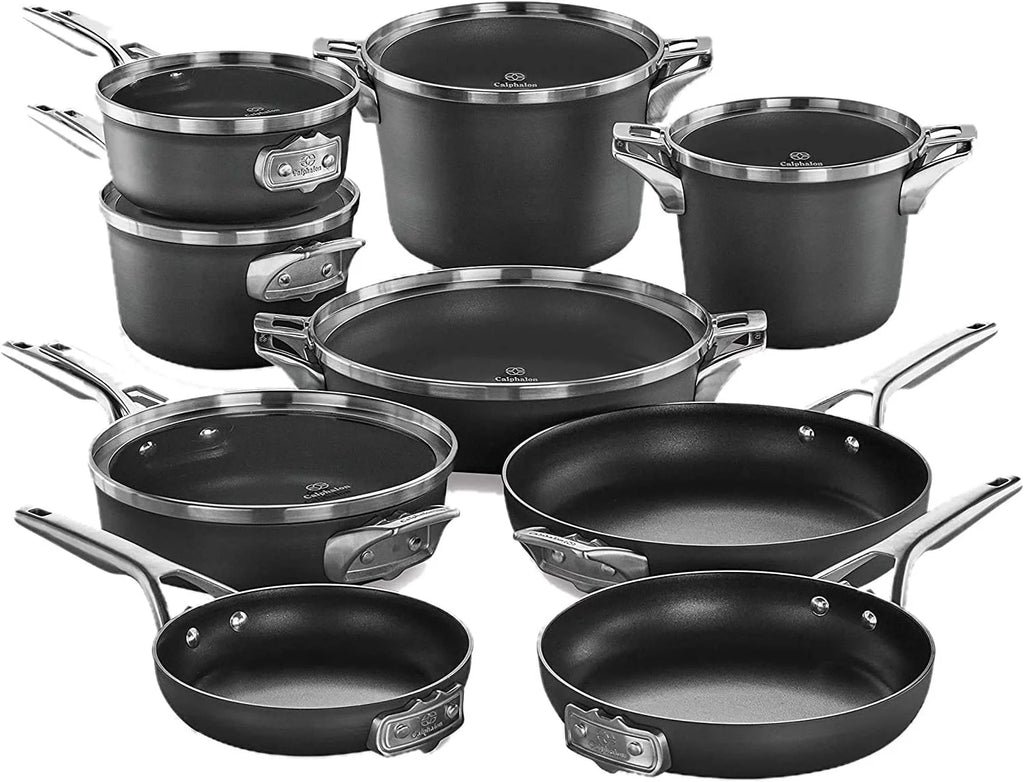 15-Piece Nonstick Stackable Cookware Set with Stainless Steel Handles Black T690075