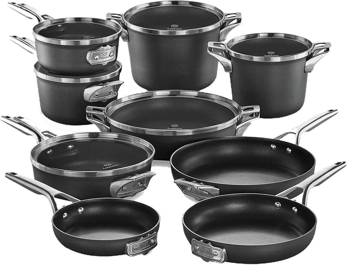 15-Piece Nonstick Stackable Cookware Set with Stainless Steel Handles Black T690075