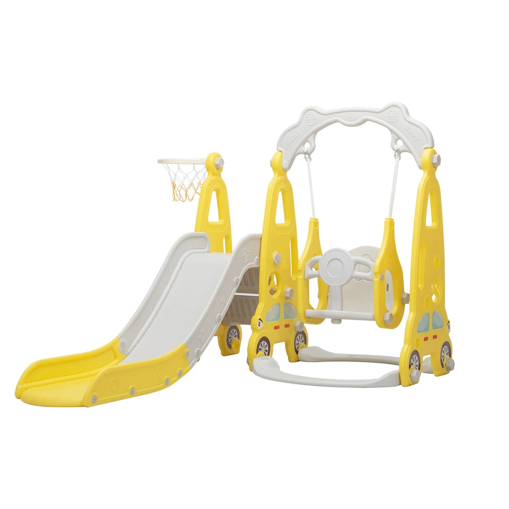 3 in 1 Kids Slide and Swing Set with Basketball Hoops I875801