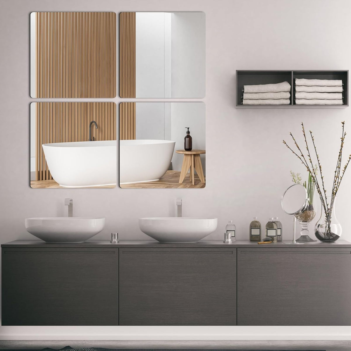 4 Pcs Self Adhesive Acrylic Square Mirror Tiles P47572