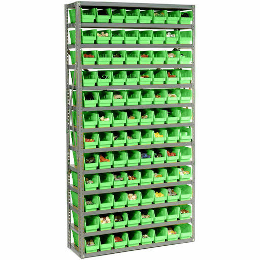 13 Shelf Steel Shelving with 96 Plastic Shelf Bins, Green B43094