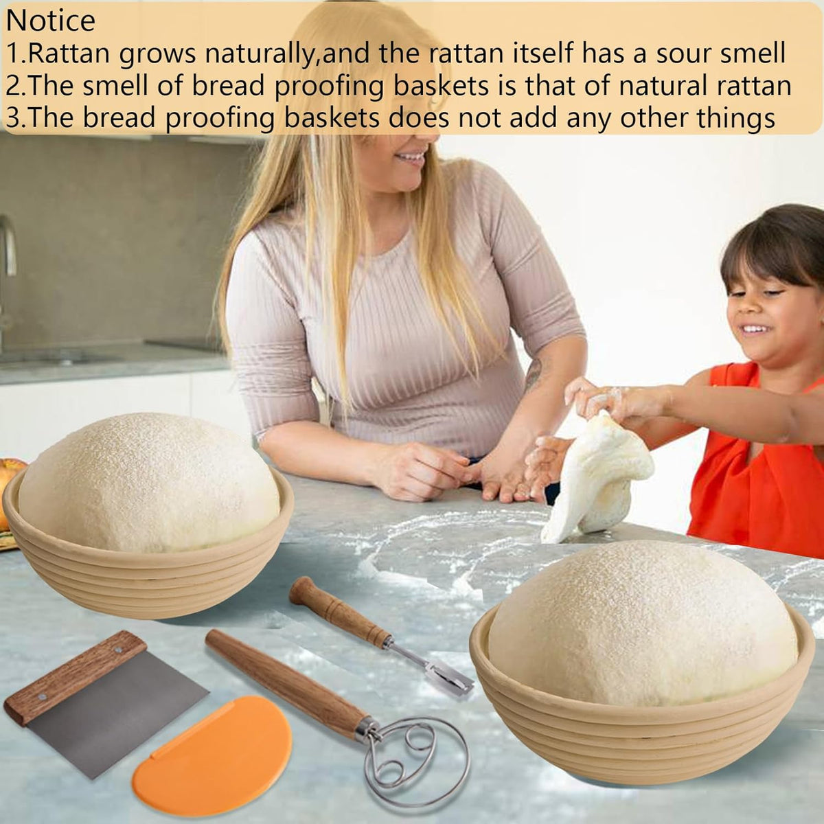 16PCS Bread Proofing Basket Kit with Linen Liner, Dough Scraper, Bread Lame G305171