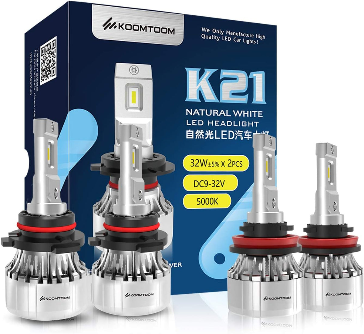 64W 12000Lm 5000K Warm White HB3 LED Headlight Bulb Conversion Kit, Pack of 2 H698101
