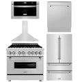 36 Range, Range Hood, Microwave, Dishwasher & Refrigerator Bundle Q598695