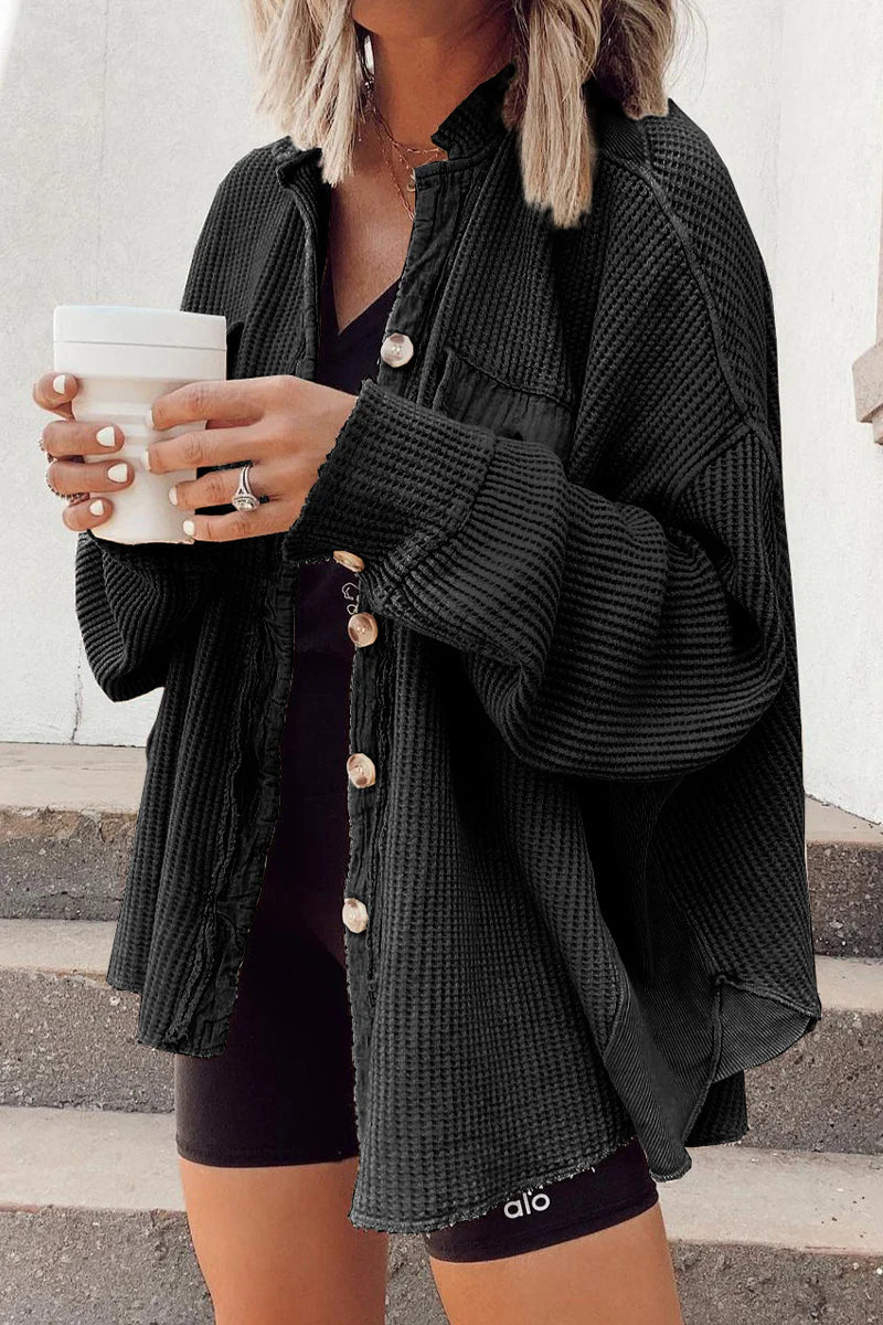 Solid Patchwork Turndown Collar Outerwear A58761