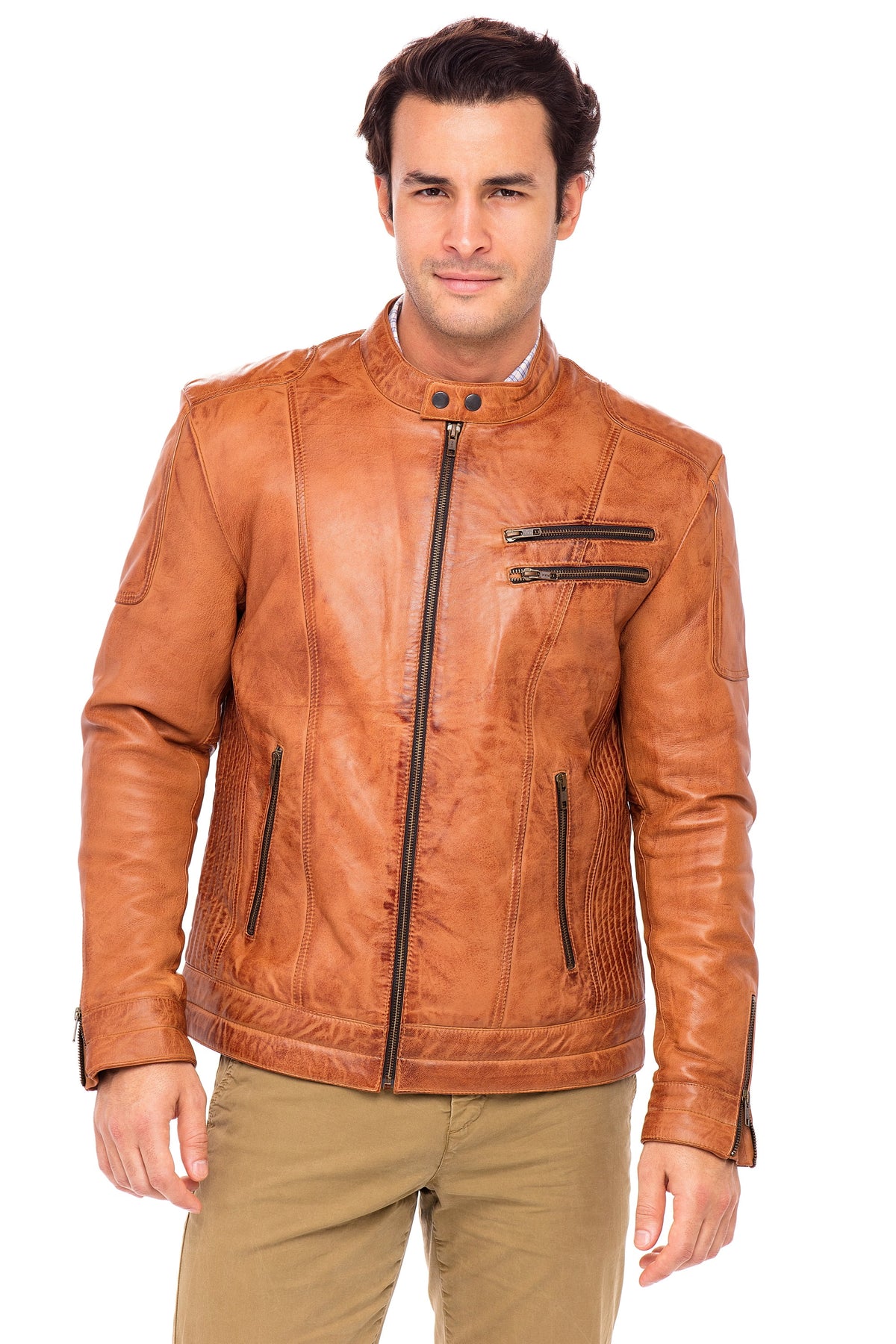 Camel Sheepskin Leather Jacket Size M C9724