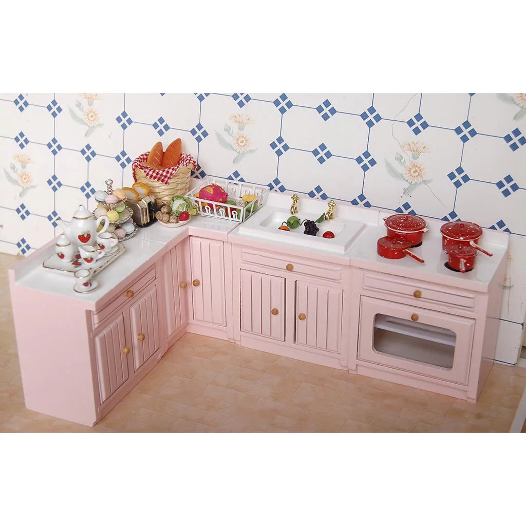 1/12 Dollhouse Miniature Birch Wood Cabinet Furniture Set L81815