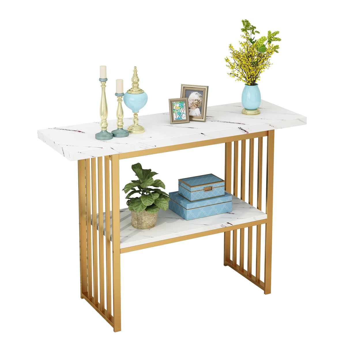 Gold 42-Inch Faux Marble Entryway Table X767